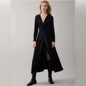 Massimo Dutti Black V-Neck Long Dress